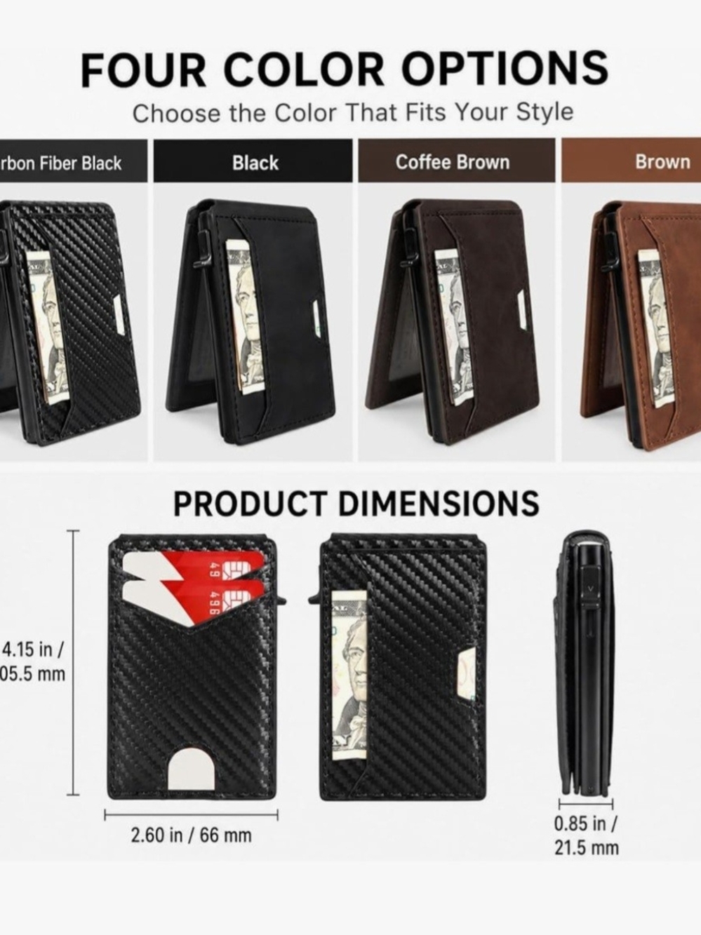 Slim Carbon-Fiber Style RFID Money Clip Wallet - Black